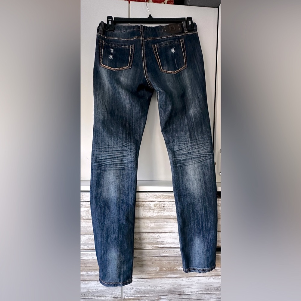 💙 Vintage Dollhouse Distressed Skinny Jeans Size 11 Y2K Low Rise Faded Wash